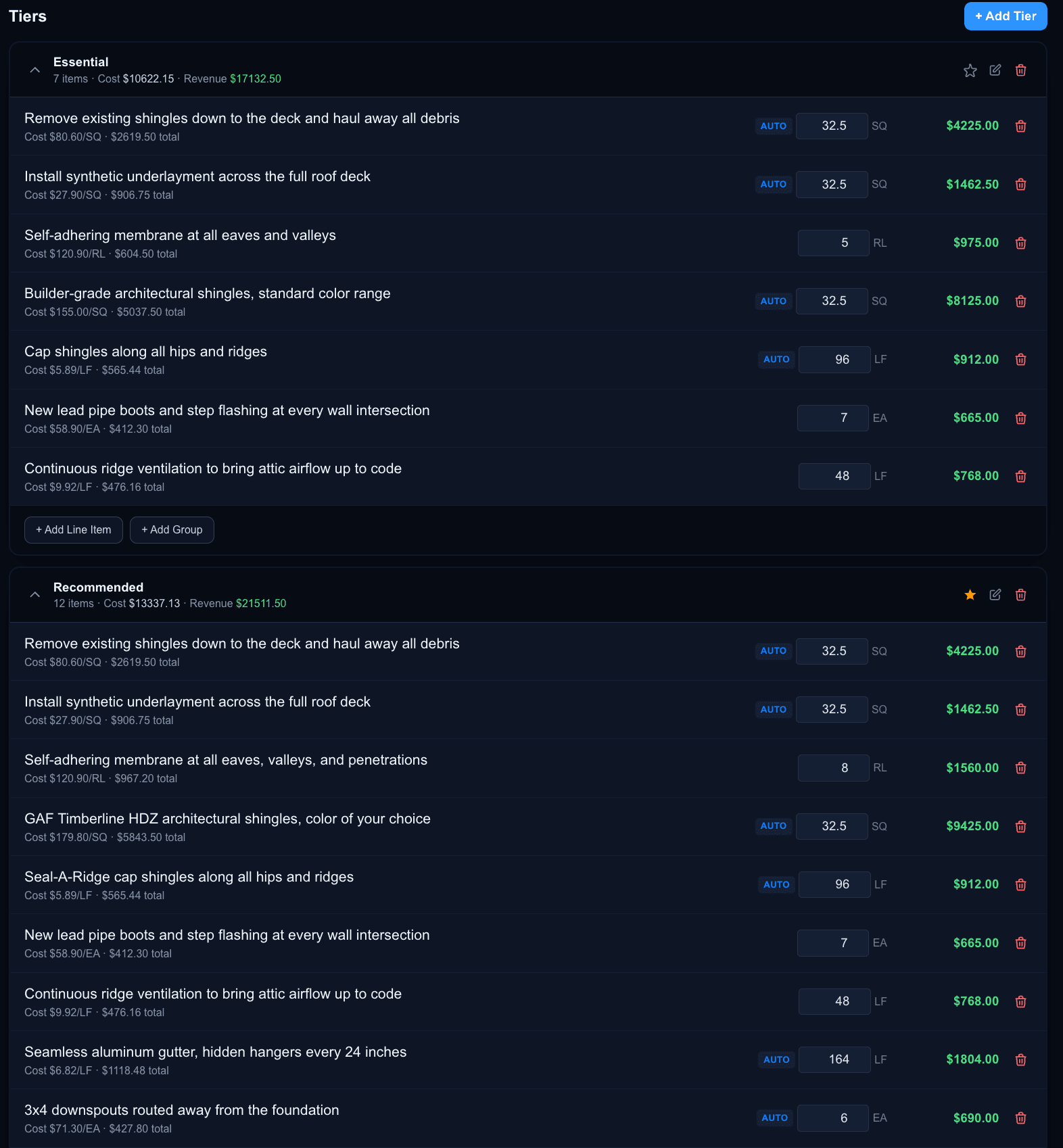 The estimate builder with measurement-driven quantities